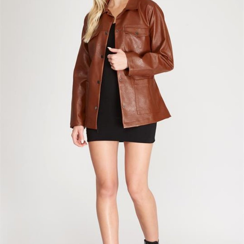 NWT! She + Sky Snap Front Belted Jacket in Cinnamon